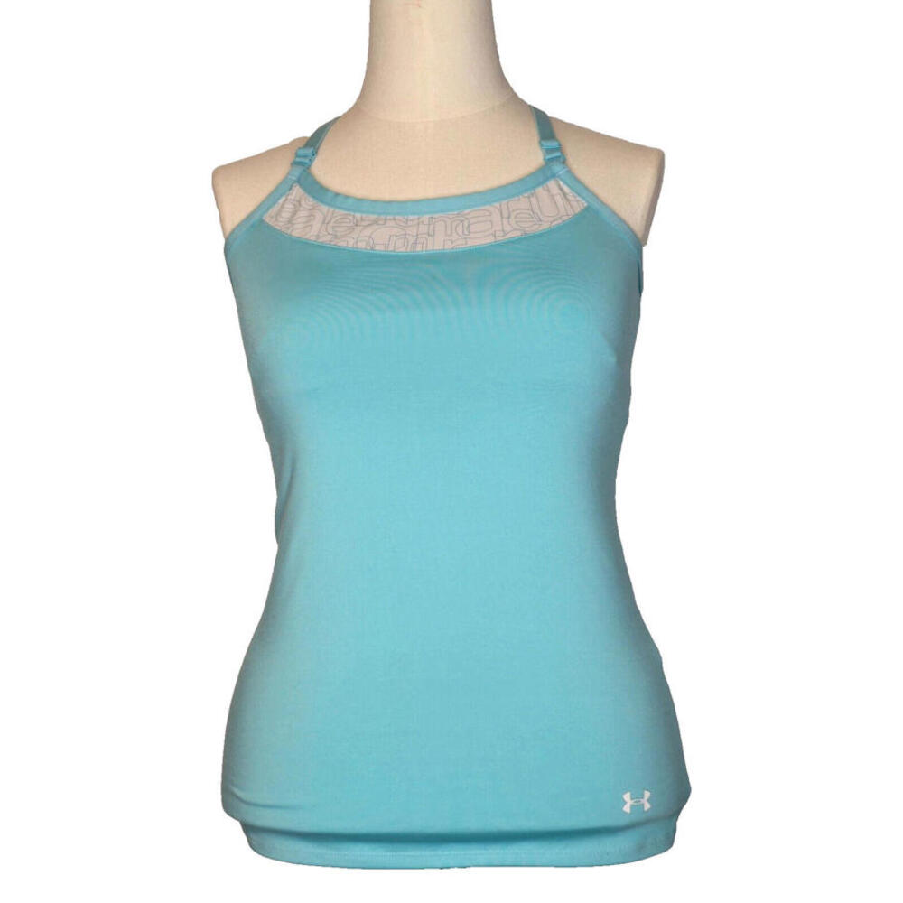 Under Armour Strappy X Cross Tank Top Heat Gear Teal/ White‎ Women's SZ MED